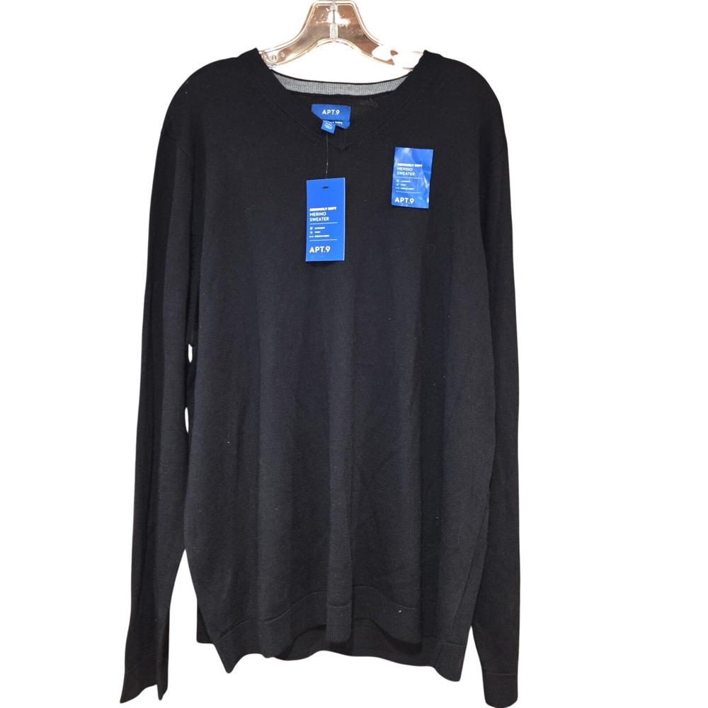 NWT Apt 9 black, seriously soft merino wool v-neck sweater sz‎ XXL